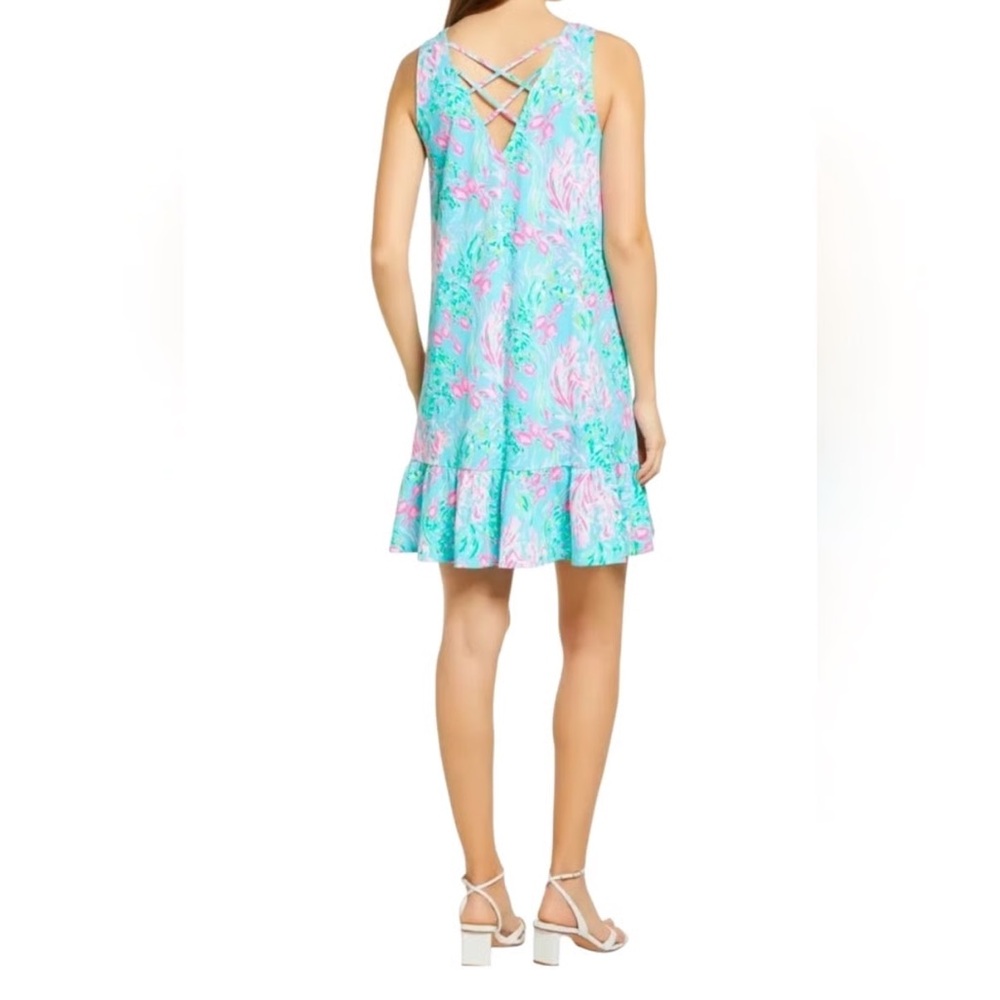 Lilly Pulitzer Kristen Flounce Dress Amalfi Blue Best Fishes Size Medium NWT - Picture 2 of 8